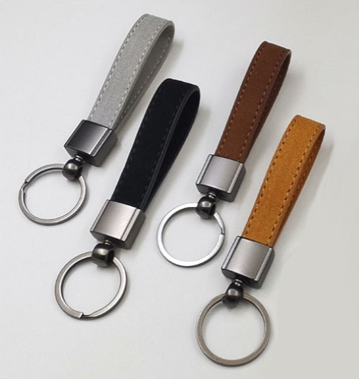 Universal Gunmetal Car Keychain with Suede Lanyard