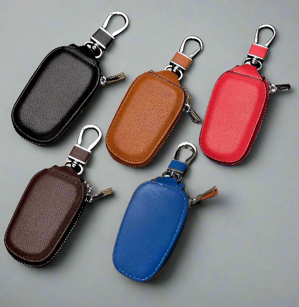 Premium PU Leather Car Key Holder - Keychain Case for Vehicle Remote with Zipper Closure