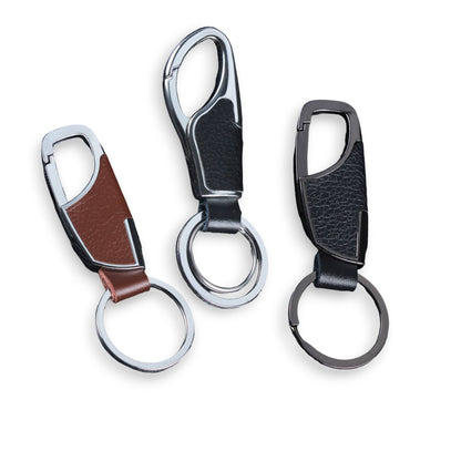 Metal Car Key Ring with Snap Hook – Premium Leather Accent Keychain Holder