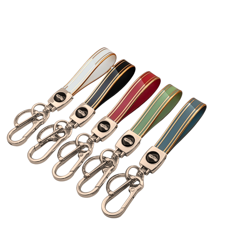 Universal Metal Car Keychain with Gold Trim TPU Lanyard