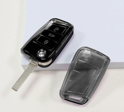 Volkswagen/Skoda/Cupra car key cover - Transparent | Key fob cover for VW Golf, Passat, T-Roc, Polo, Tiguan, Touareg, Leon, Formentor etc