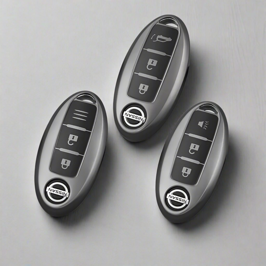 Nissan Car Key Cover - 2 or 3 Button | Metallic Finish | Navara, 350z, Qashqai, X-Trail key fob cover | Nissan Accessories