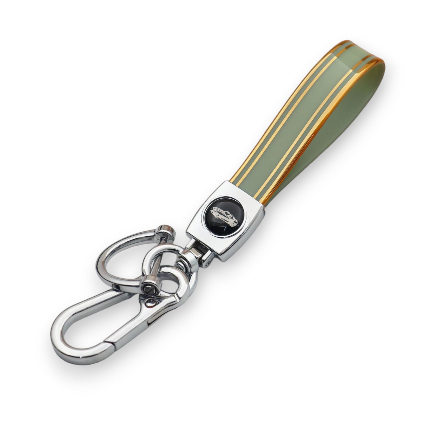 Universal Metal Car Keychain with Gold Trim TPU Lanyard