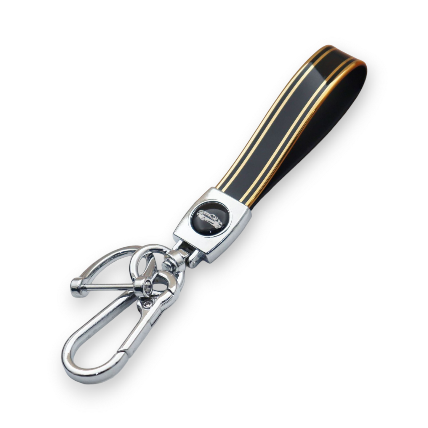 Universal Metal Car Keychain with Gold Trim TPU Lanyard