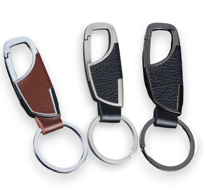 Metal Car Key Ring with Snap Hook – Premium Leather Accent Keychain Holder